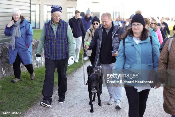 Bill Murray walks with the crowd on the 17th hole on Day Three of the Alfred Dunhill Links Championship on the Old Course St. Andrews on October 01,...