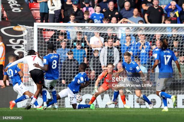 Joe Aribo of Southampton scores their team's first goal during the Premier League match between Southampton FC and Everton FC at Friends Provident...