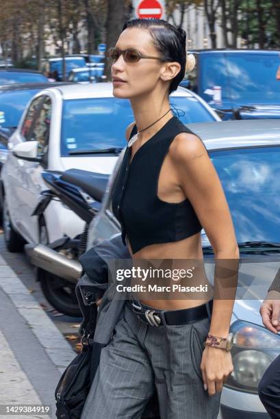 Bella Hadid is seen on October 01, 2022 in Paris, France.