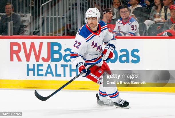 Ryan Carpenter of the New York Rangers skates against the New Jersey Devils at the Prudential Center on September 30, 2022 in Newark, New Jersey.