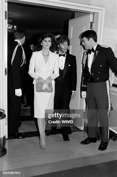 Victoria Principal and Andy Gibb attend an event at the White House in Washington, D.C., on March 21, 1981.