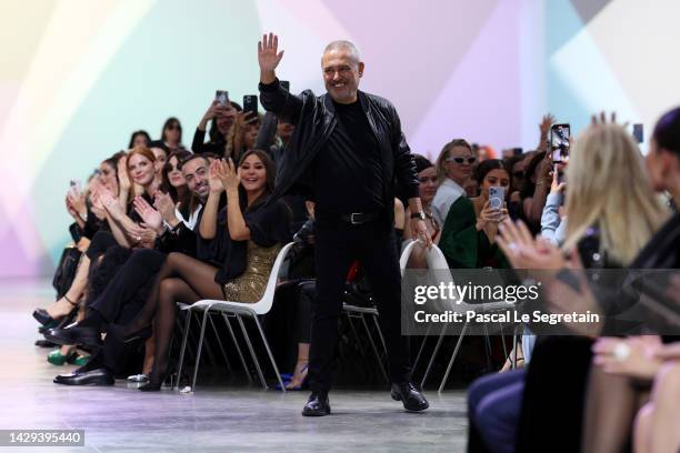 Designer Elie Saab walks the runway during the Elie Saab Womenswear Spring/Summer 2023 show as part of Paris Fashion Week on October 01, 2022 in...