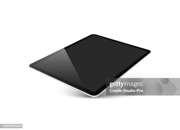 bildbanksillustrationer, clip art samt tecknat material och ikoner med perspective view tablet mockup template with blank screen and realistic shadow similar to ipad pro air - surfplatta
