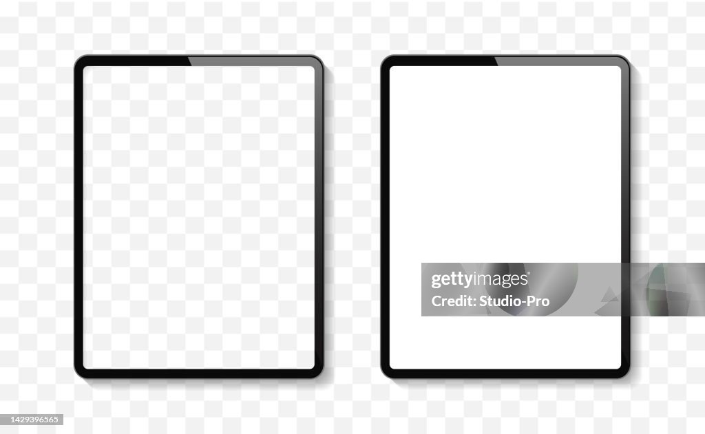 Frontal tablet mockup template with empty and transparent screen similar to ipad pro air