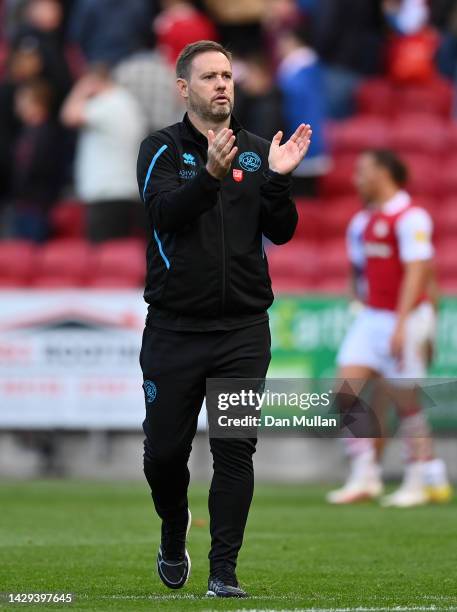 Michael Beale, Manager of Queens Park Rangers applauds the fans following the Sky Bet Championship between Bristol City and Queens Park Rangers at...