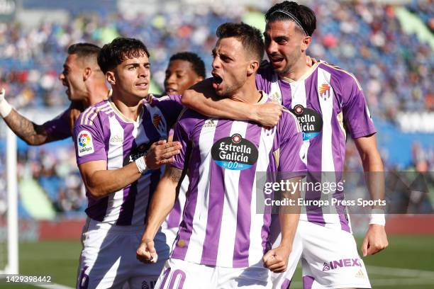 Oscar Plano of Real Valladolid celebrates a goal during the spanish league, La Liga Santander, football match played between Getafe CF and Real...