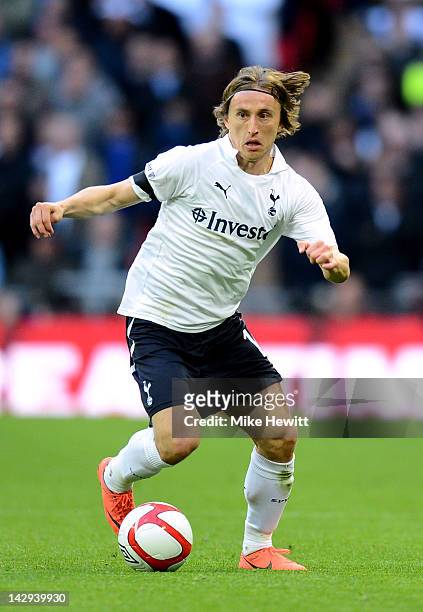 Luka Modric of Tottenham Hotspur in action during the FA Cup with Budweiser Semi Final match between Tottenham Hotspur and Chelsea at Wembley Stadium...