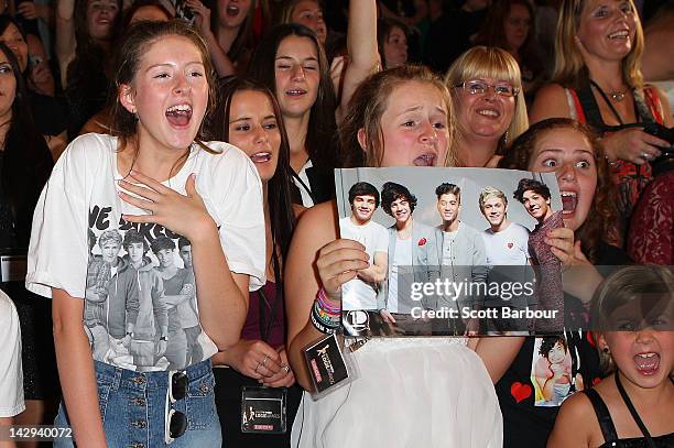 Fans scream as One Direction arrive at the 2012 Logie Awards at the Crown Palladium on April 15, 2012 in Melbourne, Australia.