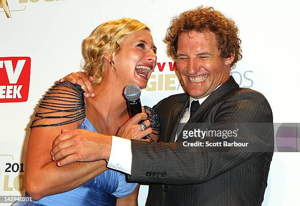 Rob Palmer and Johanna Griggs pose after winning the Logie with Better Homes and Gardens for Most Popular Lifestyle Program at the 2012 Logie Awards...