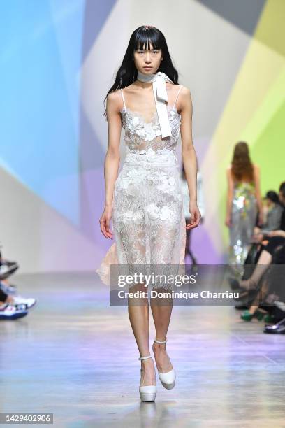 Model walks the runway during the Elie Saab Womenswear Spring/Summer 2023 show as part of Paris Fashion Week on October 01, 2022 in Paris, France.