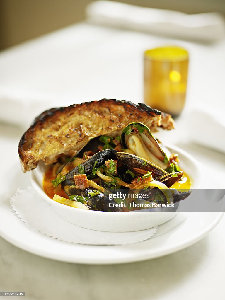 Steamed mussels with andouille sausage