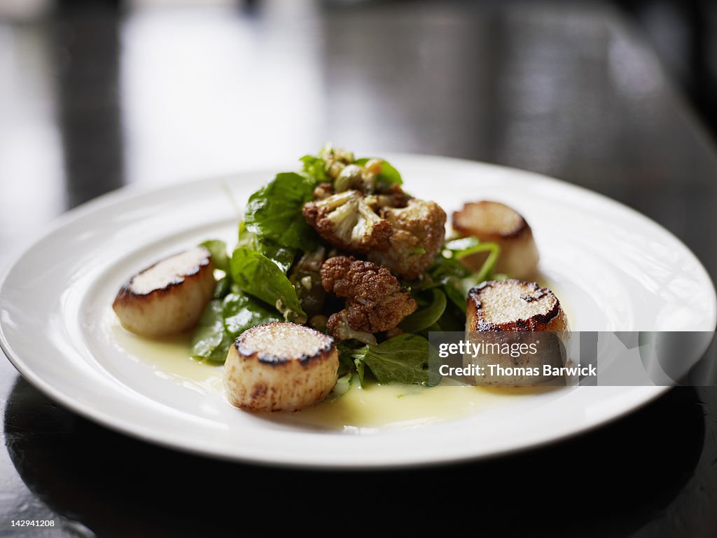 Seared Alaskan scallops with roasted cauliflower