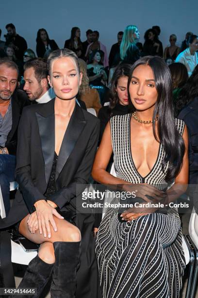 Frida Aasen and Jasmine Tookes attend the Elie Saab Womenswear Spring/Summer 2023 show as part of Paris Fashion Week on October 01, 2022 in Paris,...