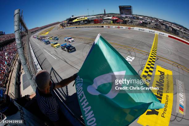 John Hunter Nemechek, driver of the Pye-Barker Fire & Safety Toyota, leads the field to the green flag to start the NASCAR Camping World Truck Series...