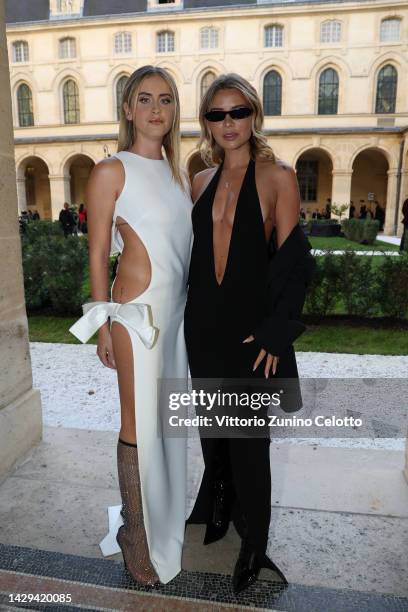 Valentina Ferragni and Veronica Ferraro attend the Monot Womenswear Spring/Summer 2023 show as part of Paris Fashion Week on October 01, 2022 in...