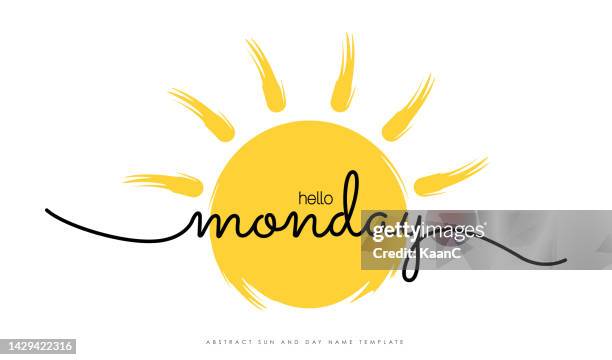 hello monday lettering and sun shape vector stock illustration - monday stock illustrations