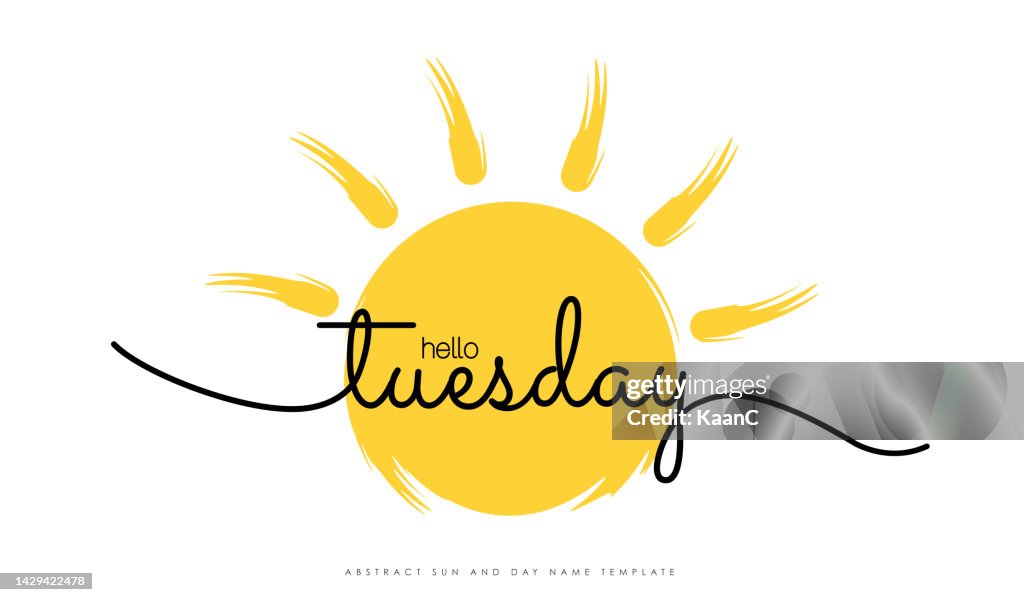 Hallo Dienstag Schriftzug und Sonnenform Vektor Stock Illustration