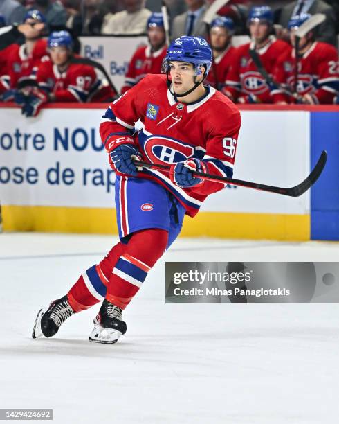 Danick Martel of the Montreal Canadiens skates against the Winnipeg Jets during the second period at Centre Bell on September 29, 2022 in Montreal,...