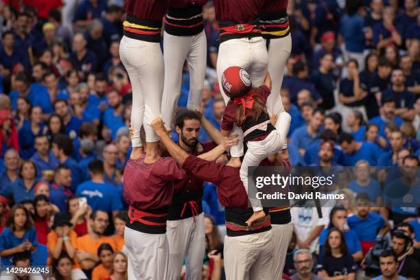 Members of the colla 'Jove de Barcelona' build a human tower during the 28th Tarragona Competition on October 1, 2022 in Tarragona, Spain. The...