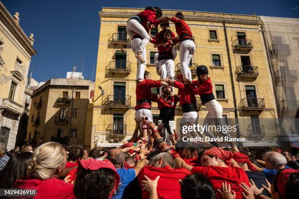 Members of the colla of 'Castellers of London' build a human tower during and event of International colles ahead of the 28th Tarragona Competition...
