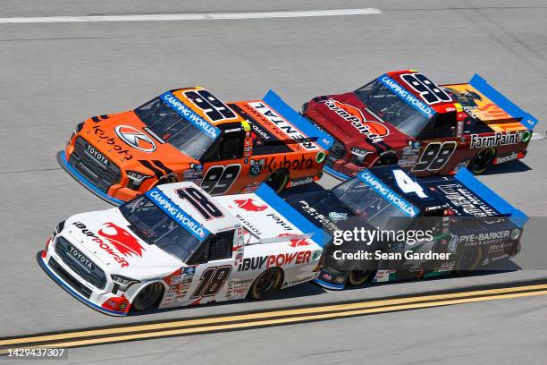 Chandler Smith, driver of the iBuyPower Toyota, Ben Rhodes, driver of the Kubota Toyota, John Hunter Nemechek, driver of the Pye-Barker Fire & Safety...