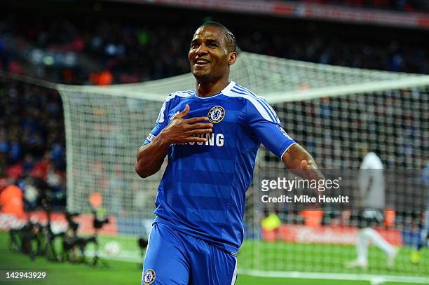 Florent Malouda of Chelsea celebrates as he scores their fifth goal during the FA Cup with Budweiser Semi Final match between Tottenham Hotspur and...
