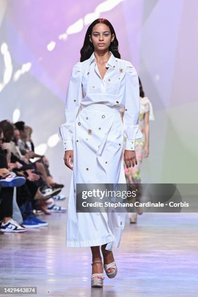 Model walks the runway during the Elie Saab Womenswear Spring/Summer 2023 show as part of Paris Fashion Week on October 01, 2022 in Paris, France.