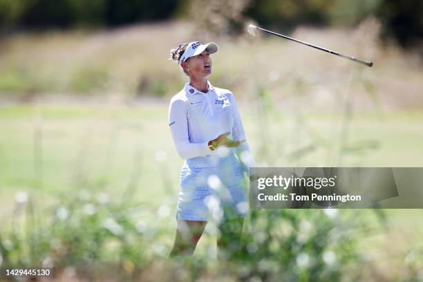 Jessica Korda reacts after playing her second shot on the 17th fairway during the third round of The Ascendant LPGA benefiting Volunteers of America...