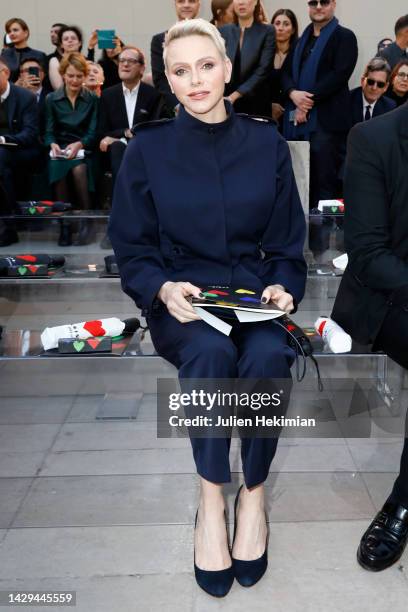 Princess Charlene of Monaco attends the Akris Womenswear Spring/Summer 2023 show as part of Paris Fashion Week on October 01, 2022 in Paris, France.