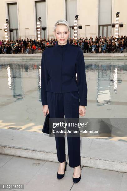 Princess Charlene of Monaco attends the Akris Womenswear Spring/Summer 2023 show as part of Paris Fashion Week on October 01, 2022 in Paris, France.