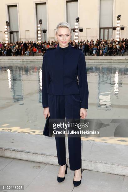 Princess Charlene of Monaco attends the Akris Womenswear Spring/Summer 2023 show as part of Paris Fashion Week on October 01, 2022 in Paris, France.
