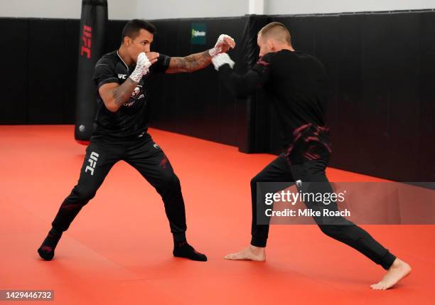 Joaquim Silva of Brazil and Krzysztof Jotko of Poland warm up prior to their fights during the UFC Fight Night event at UFC APEX on October 01, 2022...