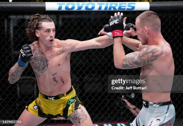 Brendan Allen battles Krzysztof Jotko of Poland in a middleweight fight during the UFC Fight Night event at UFC APEX on October 01, 2022 in Las...