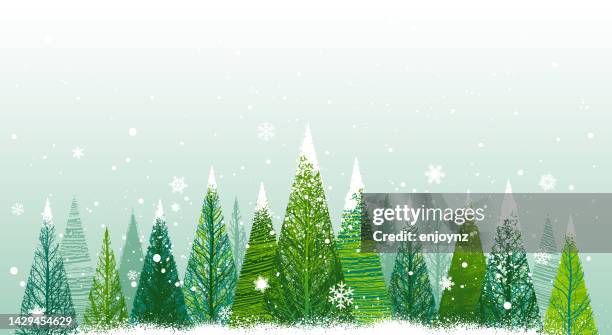 christmas green winter trees illustration - christmas background stock illustrations