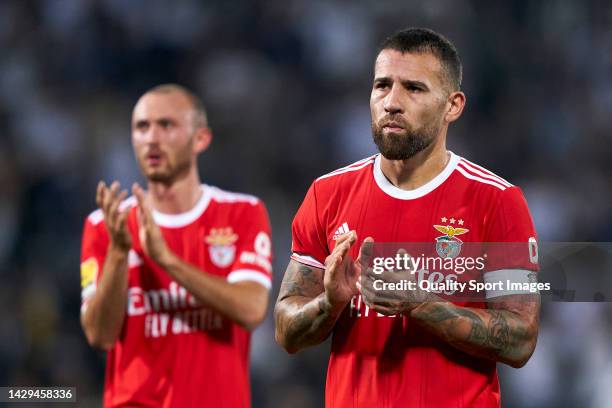 Nicolas Otamendi of SL Benfica shows appreciation to the fans at the end of the Liga Portugal Bwin match between Vitoria Guimaraes SC and SL Benfica...