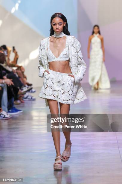 Model walks the runway during the Elie Saab Womenswear Spring/Summer 2023 show as part of Paris Fashion Week on October 01, 2022 in Paris, France.