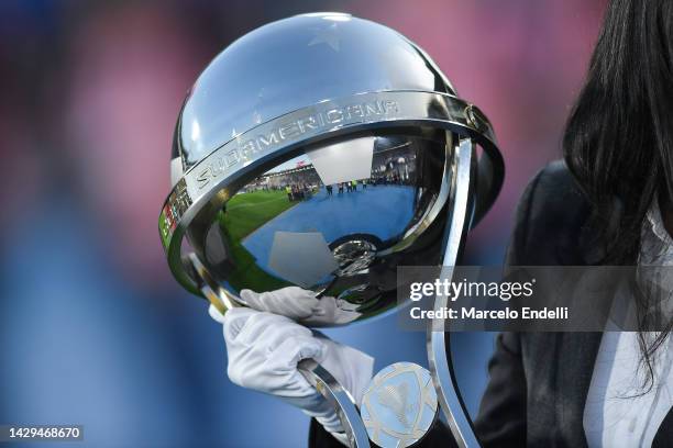 Detail of Copa Sudamericana trophy after the Copa CONMEBOL Sudamericana 2022 Final match between Sao Paulo and Independiente del Valle at Mario...