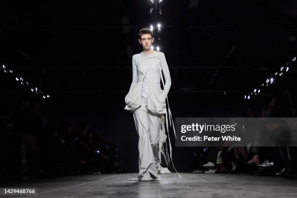 Model walks the runway during the Ann Demeulemeester Womenswear Spring/Summer 2023 show as part of Paris Fashion Week on October 01, 2022 in Paris,...