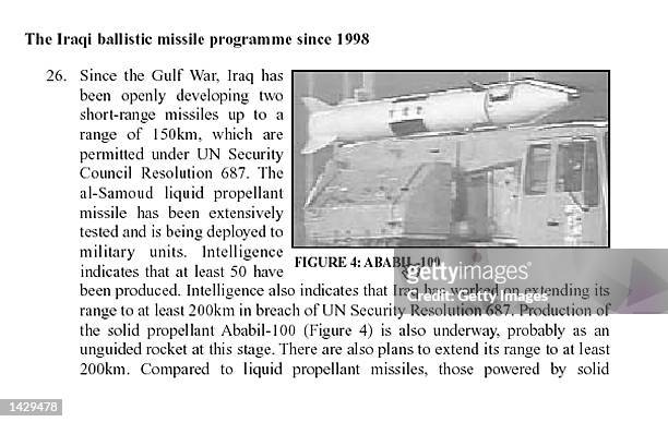 This photo taken from the British government's 50-page report on Iraq's weapons of mass destruction capability released September 24, 2002 shows an...