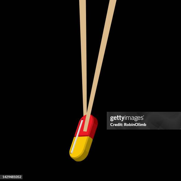 chopsticks holding a medicine capsule speech bubble - opioids stock illustrations
