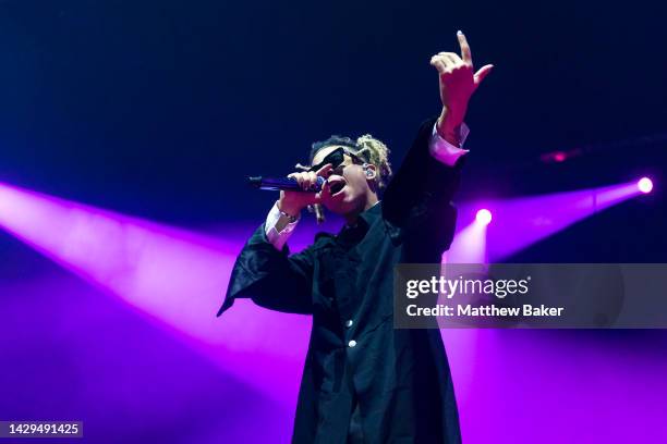 Iann Dior performs in support of Machine Gun Kelly at OVO Arena Wembley on October 01, 2022 in London, England.