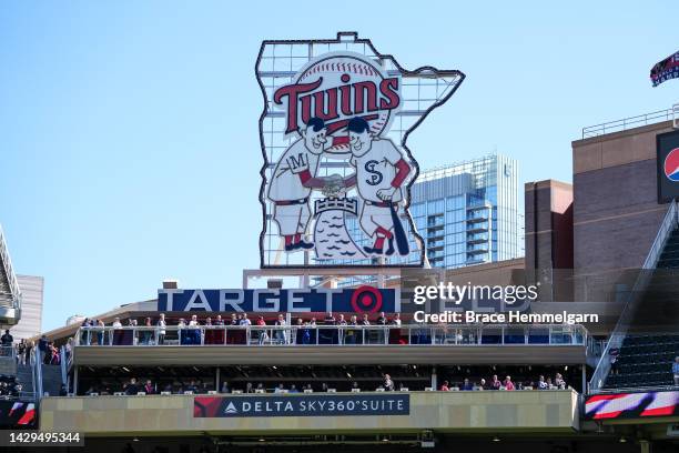 General view of the Target Field celebration sign during a game between the Minnesota Twins and Chicago White Sox on September 29, 2022 at Target...