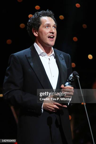 Bertie Carvel accepts the award for Best Actor in a Musical in "Matilda the Musical" at the 2012 Olivier Awards at The Royal Opera House on April 15,...