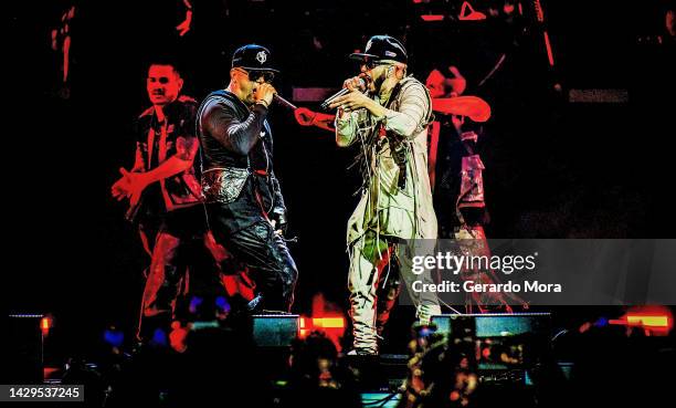 Wisin & Yandel perform during their "La Ultima Misión" Tour at at Amway Center on October 01, 2022 in Orlando, Florida.