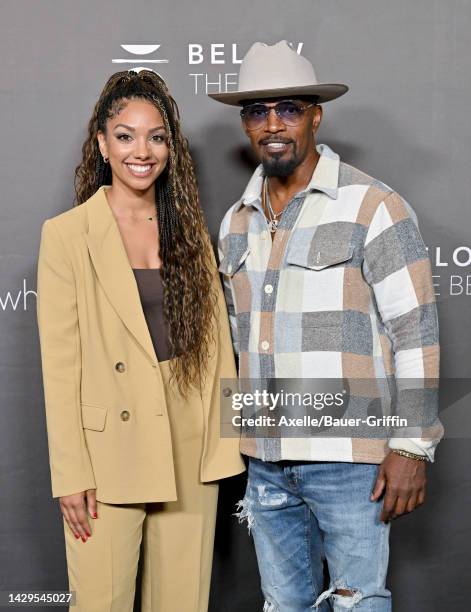 Corinne Foxx and Jamie Foxx attend the Los Angeles Screening of "Below The Belt" at Directors Guild Of America on October 01, 2022 in Los Angeles,...