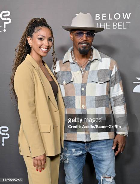 Corinne Foxx and Jamie Foxx attend the Los Angeles Screening of "Below The Belt" at Directors Guild Of America on October 01, 2022 in Los Angeles,...