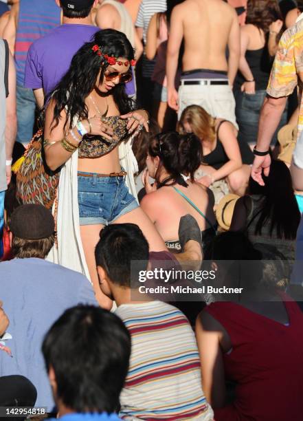 Actress Vanessa Hudgens and Austin Butler attend Day 3 of the 2012 Coachella Valley Music & Arts Festival held at the Empire Polo Club on April 15,...