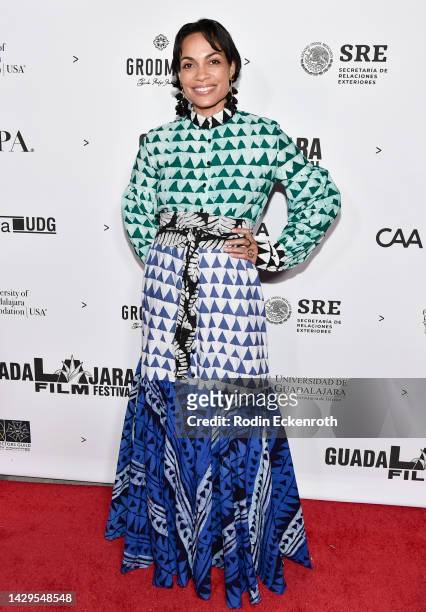 Rosario Dawson attends the closing night of The GuadaLAjara Film Festival at Los Angeles Grand Park on October 01, 2022 in Los Angeles, California.