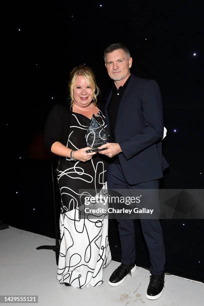 Julie Plec, recipient of the Barbara Berlanti Hero Award, and Kevin Williamson attend "Barbara Berlanti Heroes Gala" Benefiting F*ck Cancer at Barker...