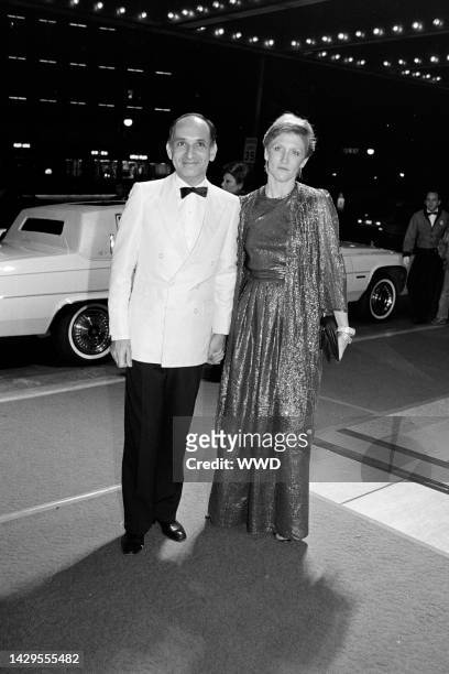 Ben Kingsley and Alison Sutcliffe attend an event at the Century Plaza Hotel in Century City, California, on December 9, 1982.